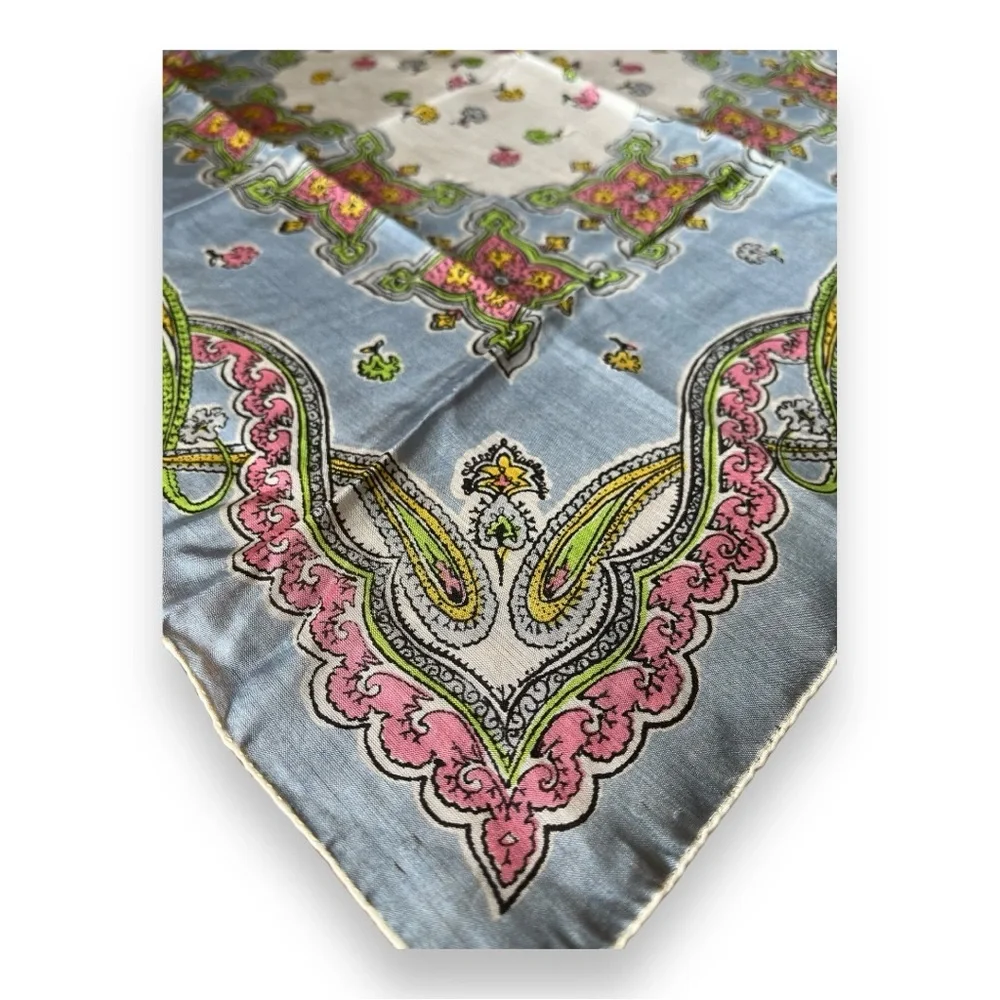 Vanette Creations Vintage Hand Rolled Silk Scarf in Soft Pastels Paisley Floral